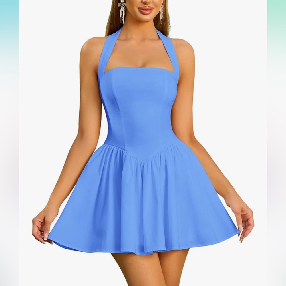 Elegant Blue Halter Dress
